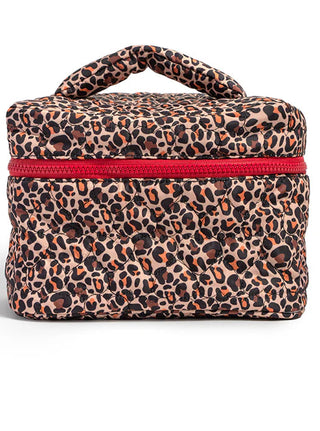 Leopard print cosmetic travel case with handle