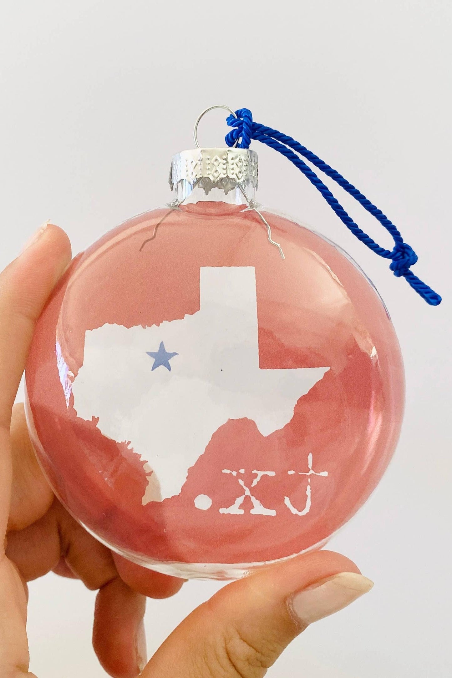 Waxahachie Texas State With Star See-Through Glass Ornament