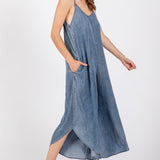 DENIM SLOUCHY FITTED JUMPSUIT - VJ3103A: MED WASH / S