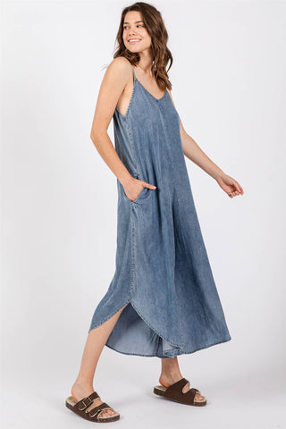 DENIM SLOUCHY FITTED JUMPSUIT - VJ3103A: MED WASH / S