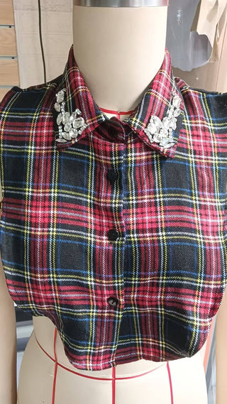 Diamond Studded Detachable Shirt Collar: Red / One_size