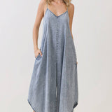 DENIM SLOUCHY FITTED JUMPSUIT - VJ3103A: MED WASH / S