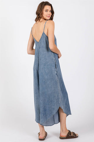 DENIM SLOUCHY FITTED JUMPSUIT - VJ3103A: MED WASH / S