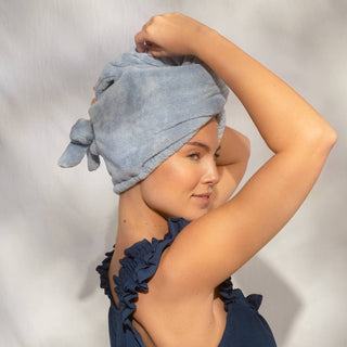 Microfiber Hair Towel with Bow - Blue