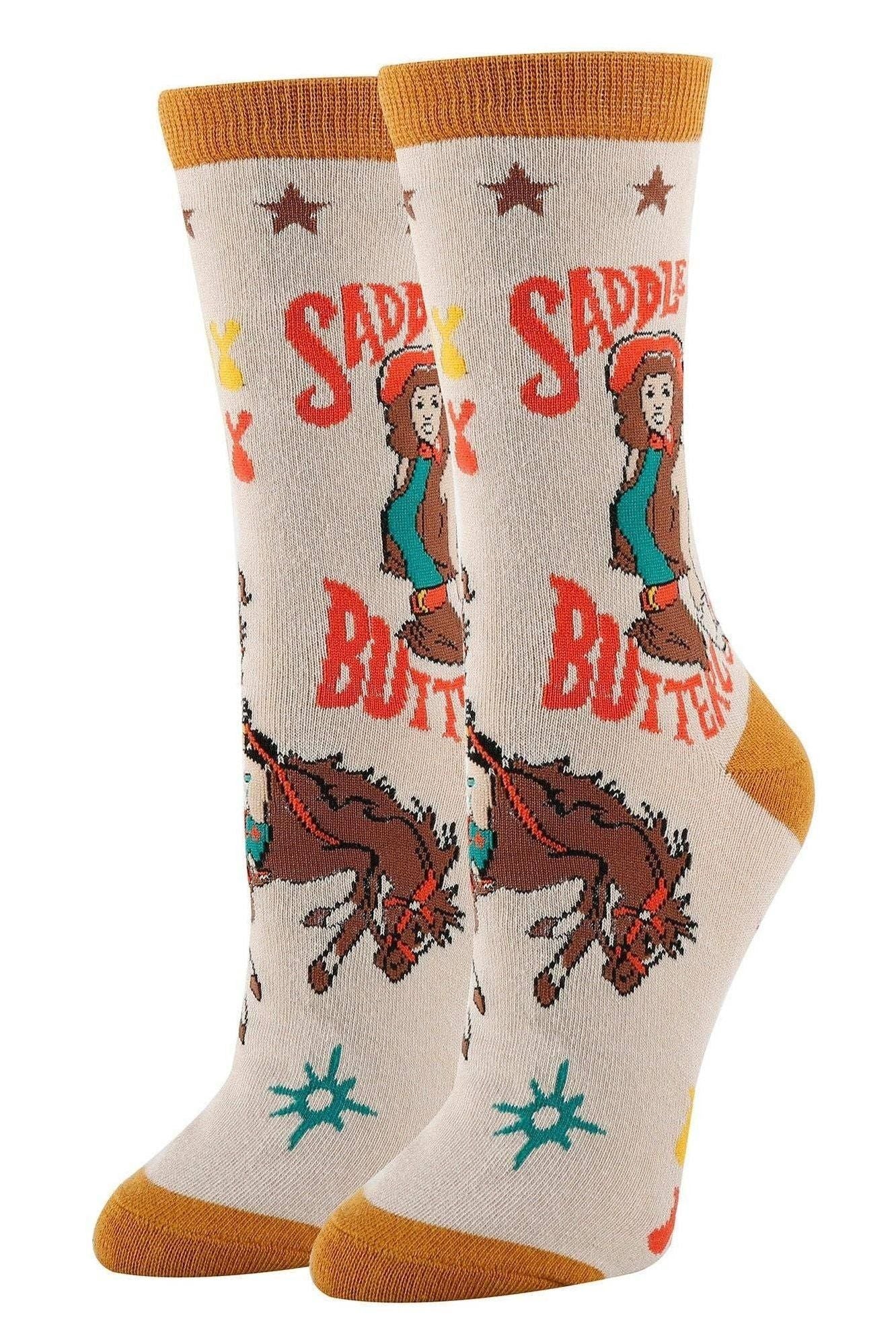 Saddle Up | Women's Western Fun Saying Cowgirl Crew Socks 23507