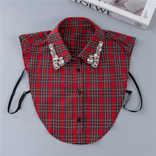 Diamond Studded Detachable Shirt Collar: Red / One_size