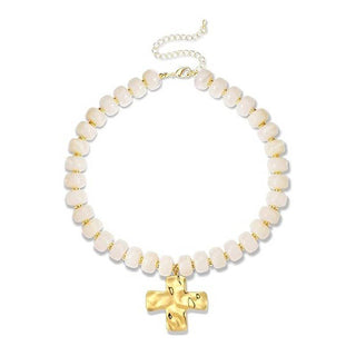 Flat Disc Bead Cross Pendant Necklace Adjustable Choker: Colorful / M