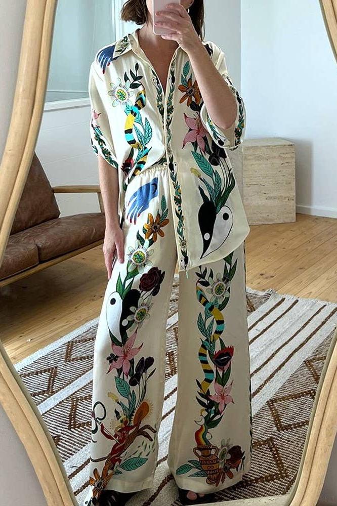Vintage Print Trouser in Apricot