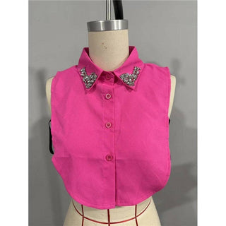 Diamond Studded Detachable Shirt Collar: Black / One Size