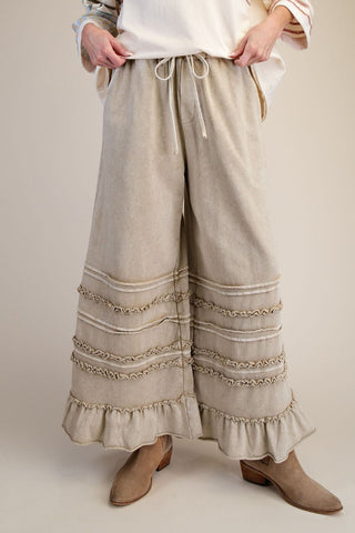 latte color pants with ruffles 