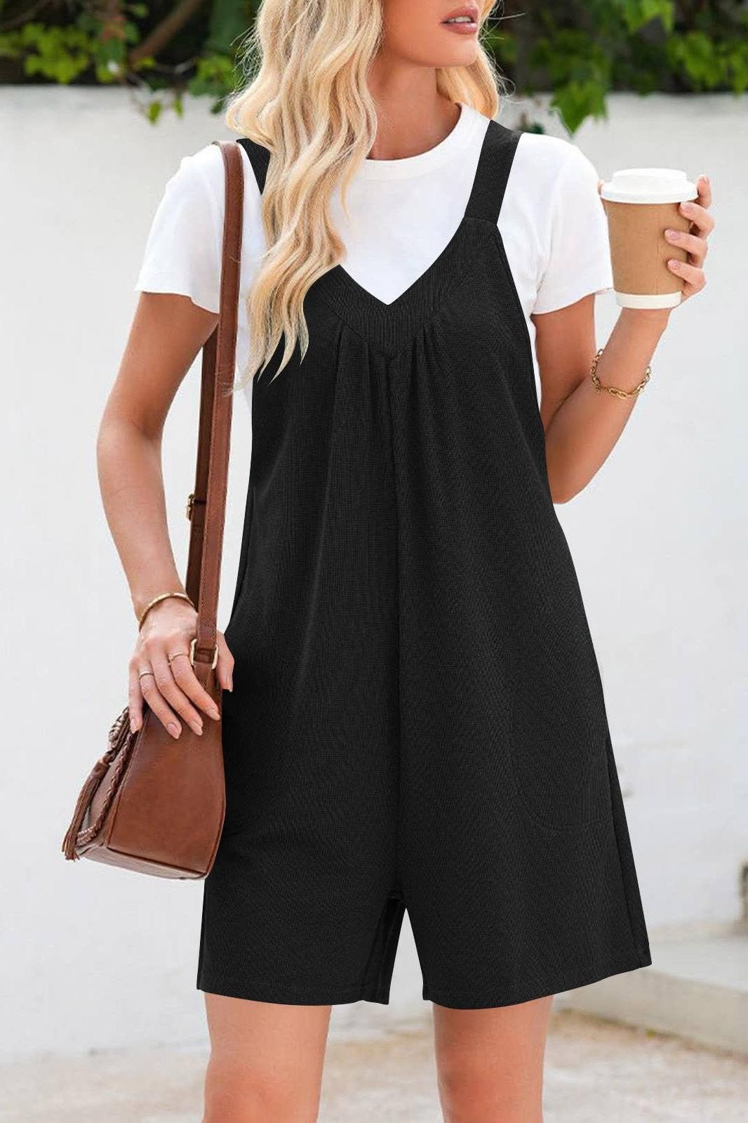 V-neck romper in Black 4523