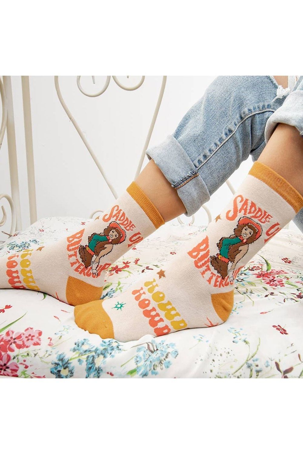 Saddle Up | Women's Western Fun Saying Cowgirl Crew Socks 23507