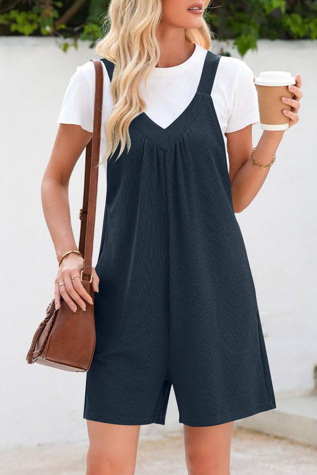 V-neck romper in Black 4523