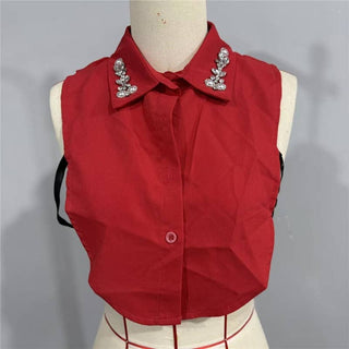 Diamond Studded Detachable Shirt Collar: LEOPARD / One_size