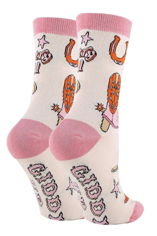 Giddy Up | Women's Western Fun Saying Crew Socks 23506