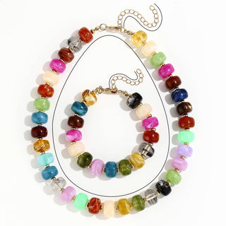 Irregular Barrel Bead Necklace & Bracelet Set Boho Jewelry: Necklace / M