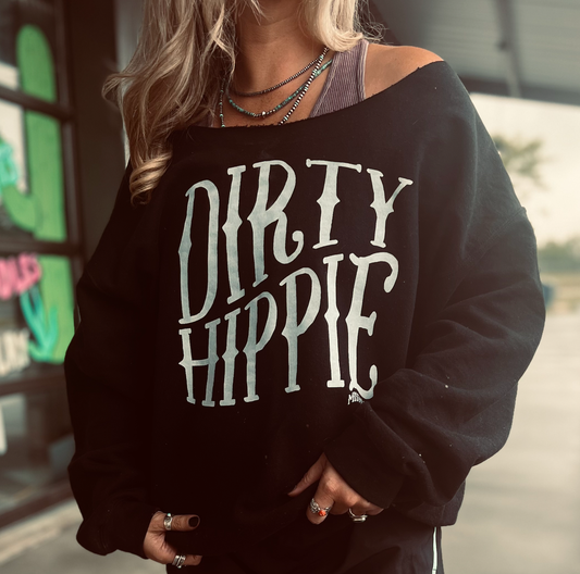 Dirty Hippie Black Sweatshirt: Large / CUT NECK