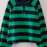 NT12828-Casual Stripe Cropped Top: PINK/SEAFOAM / S-M-L/2-2-2