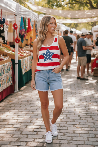 Crystal Striped Star Tank - Summer market styling