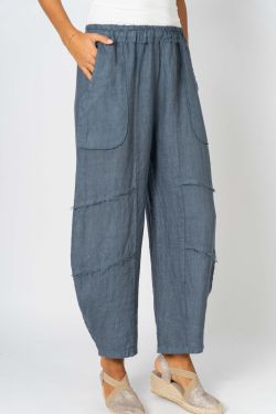 Blue denim pants worn by a person on a white background