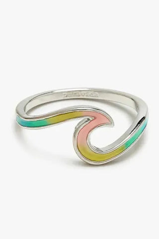 Ring with a colorful wavy design on a white background