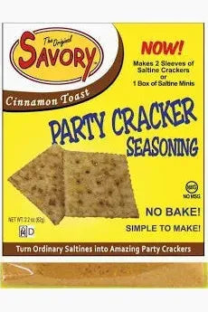 Savory Cinnamon Toast Party Cracker Seasoning packaging on a white background