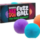 Nee Doh Fuzz Ball packaging with three colorful balls on a white background