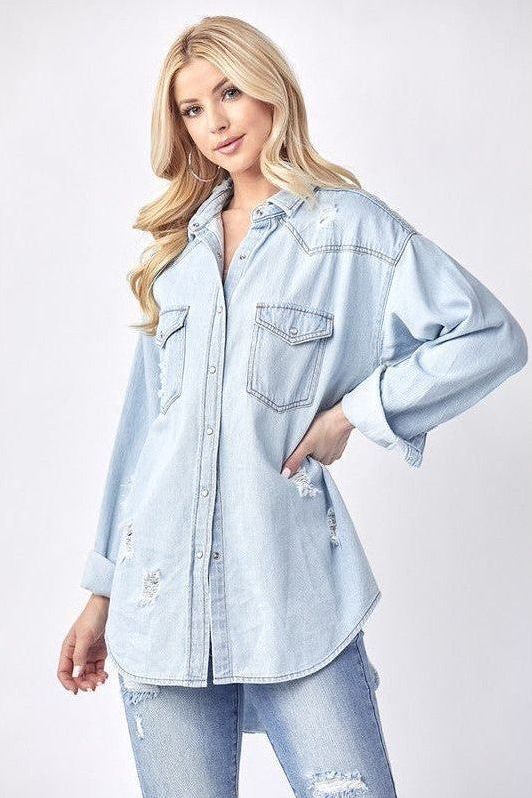 X RISEN DENIM SHIRT, LIGHT 1164 Medium