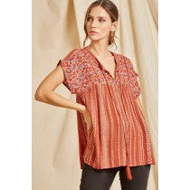 RUST EMBROIDERED TOP 18398-4 2XL
