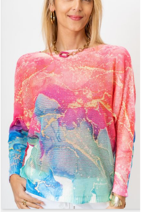 X MADE IN ITALY MARBLE SWEATER ~ FUSCHIA