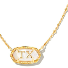 Gold necklace with 'TX' pendant on a white background