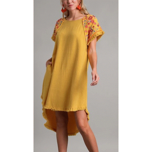 UMGEE LINEN DRESS w/ EMBROIDERY in HONEY 6809