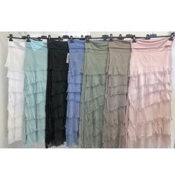 MADE IN ITALY Silk Ruffle Skirt 2272 ~ 7 colors