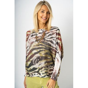 MADE IN ITALY ZEBRA SPARKLE SWEATER in OLIVE or BLUE 3230